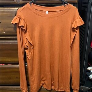 Elegant Ruffle Sleeve Orange Women's Top